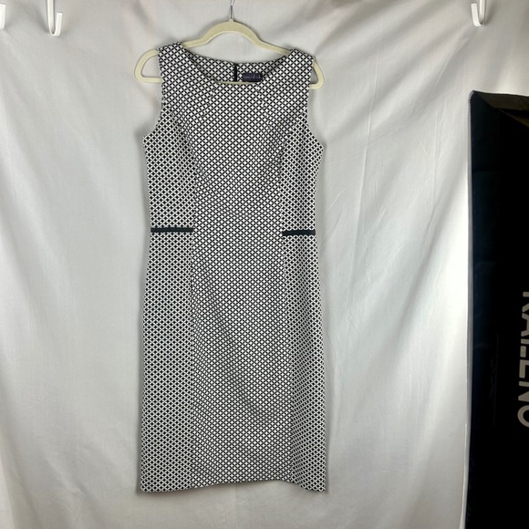 Long Tall Sally Black White Geometric Print Sleeveless Sheath Dress Size 8 Long - Picture 2 of 9